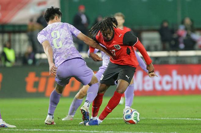 [빈=AP/뉴시스] 한국 축구대표팀 수비수 이한범. 2026.03.31.