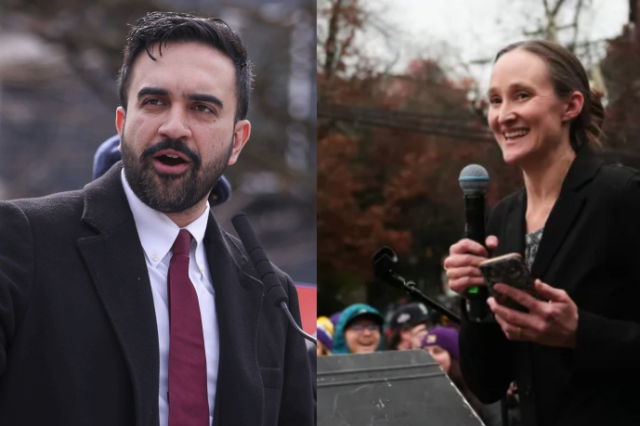 ▲맘다니 뉴욕시장(왼쪽)과 윌슨 시애틀 시장. ⓒAP=연합뉴스