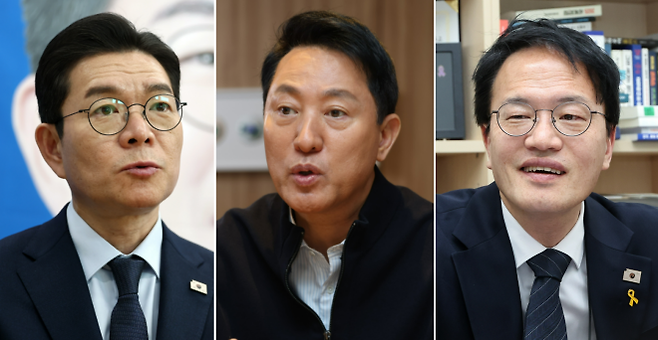 왼쪽부터 정원오 전 성동구청장, 오세훈 서울시장, 박주민 더불어민주당 의원. 연합뉴스 자료사진