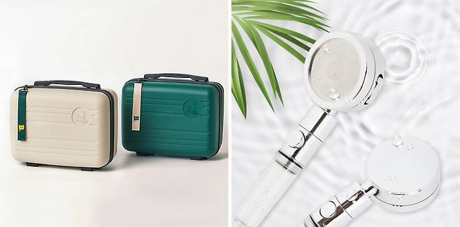 서울·부산·창원·대전·제주 박람회 방문 상담 시 전원 제공되는 사은품 레디백과 필터샤워기. 사진제공|팜투어