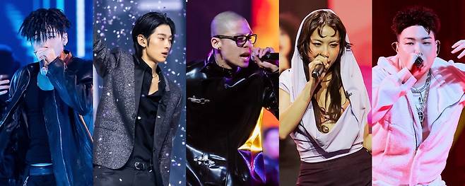 (왼쪽부터) 김하온, 나우아임영, 메이슨홈, 밀리, 트레이비. Mnet, 티빙 제공