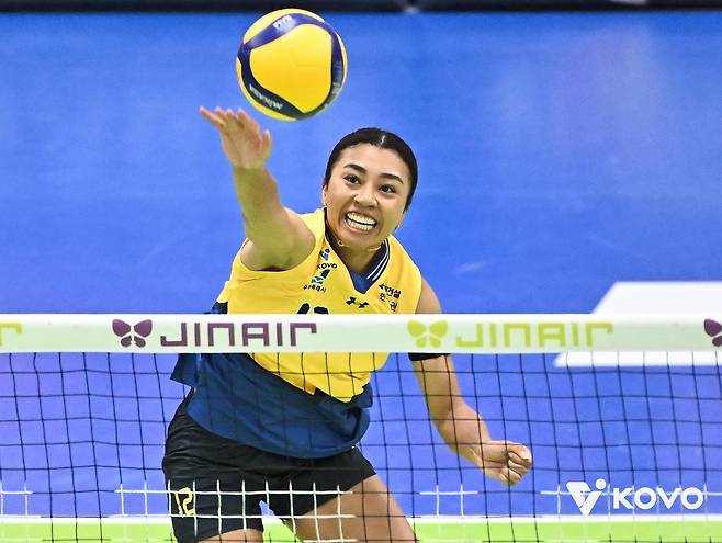 공격하는 현대건설의 자스티스 [한국배구연맹 제공. 재판매 및 DB 금지]