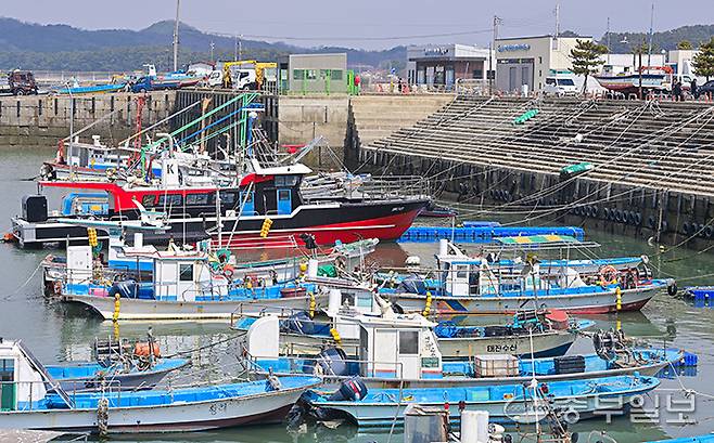 중동 전쟁 여파로 유가가 급등하면서 어업용 면세유 가격이 한달 사이 두배 가까이 급등하며 조업을 포기하는 어민들이 늘어나고 있는 가운데 1일 오후 화성시 궁평항에 어선들이 정박해 있다. 임채운기자