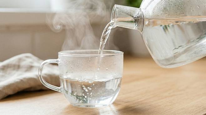 따뜻한 물이 소화 개선 및 가스 이동을 도와 복부팽만감 완화에 도움이 된다는 연구 결과가 있다｜출처: Gemini 생성