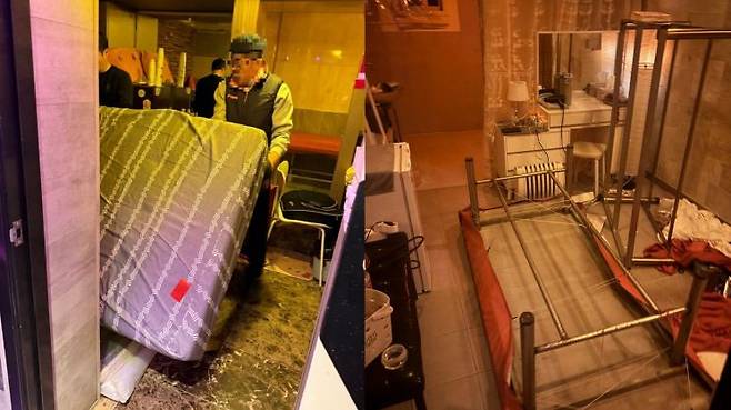경찰이 서울 소재 한 성매매업소에서 침대를 압수하고 있다. 서울경찰청