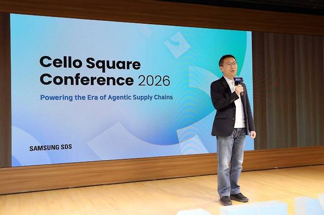오구일 삼성SDS 물류사업부장(부사장)이 2일 판교 물류캠퍼스에서 진행된 '첼로스퀘어 콘퍼런스 2026'에서 기조연설을 하고 있다. 뉴스1