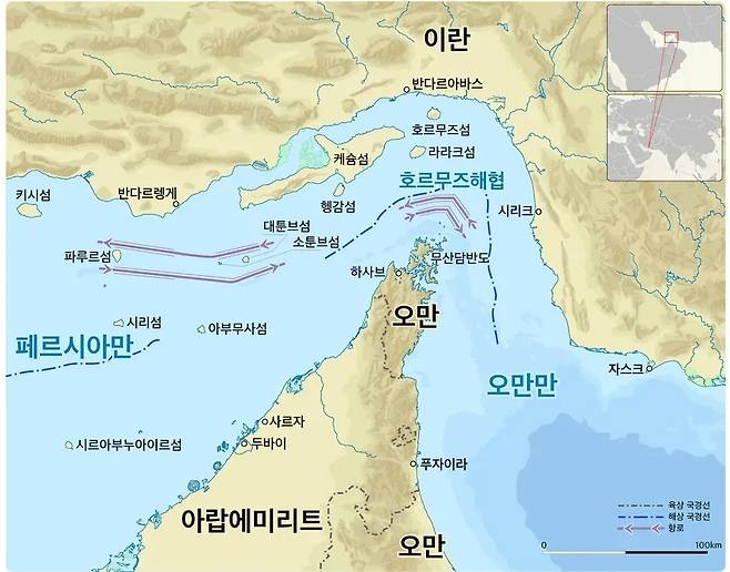 호르무즈 해협 지도 나무위키 캡처