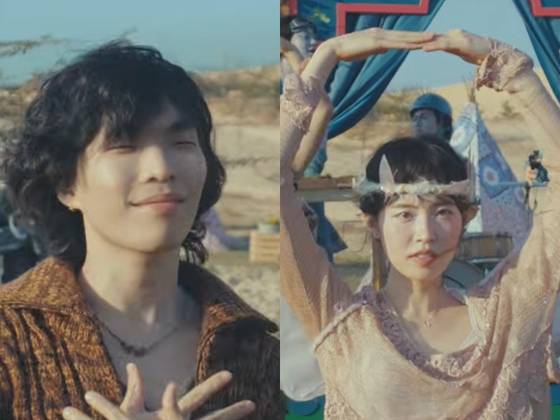 악뮤 이찬혁, 배우 하지수(왼쪽부터). 악뮤 '소문의 낙원' 뮤직비디오 영상 캡처.