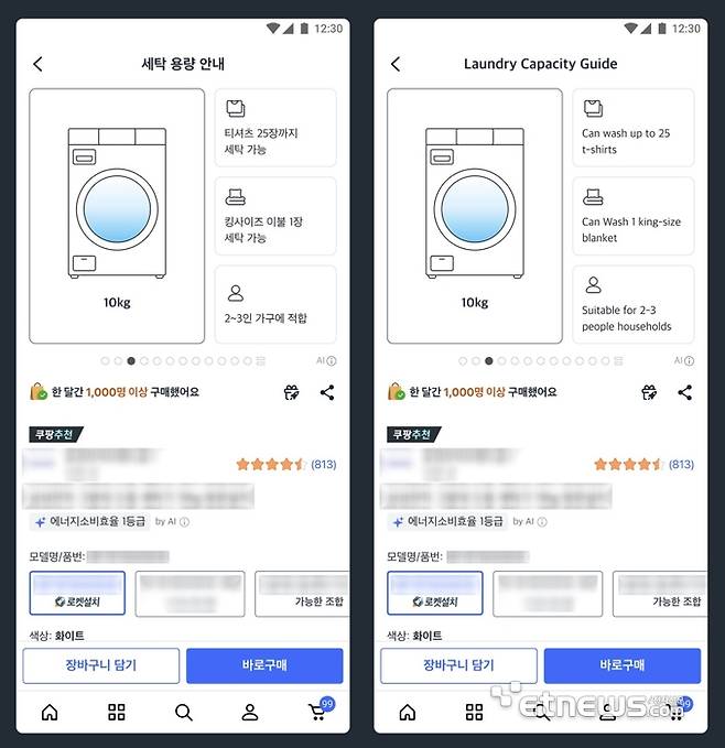 쿠팡이 테스트하고 있는 'AI 인포그래픽' 예시