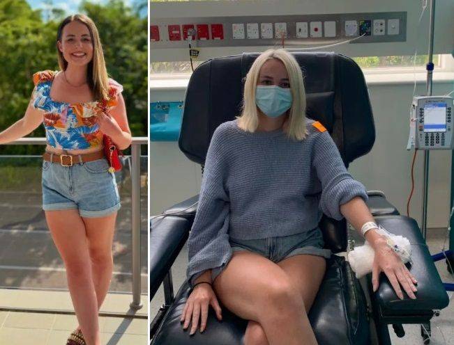 20대의 나이에 2번의 대장암 수술을 받은 여성. 출처=더 선