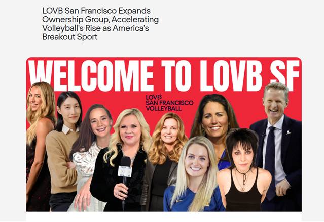미국 여자배구 LOVB 샌프란시스코 공동 구단주가 된 김연경(왼쪽에서 2번째). [LOVB 홈페이지 캡쳐]
