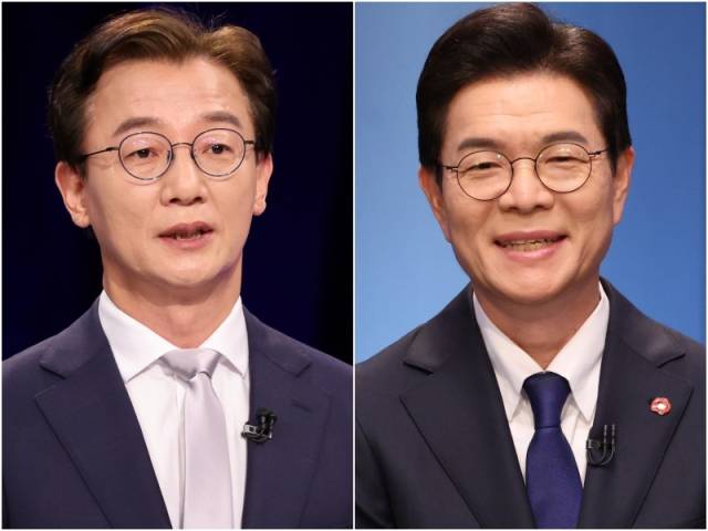 왼쪽부터 전재수 의원, 정원오 전 성동구청장. 연합뉴스