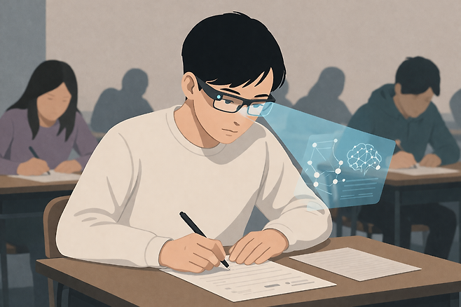 AI 스마트 안경을 이용한 시험 부정행위가 중국과 한국 등 대학가로 확산하며 교육계에 비상이 걸렸다. 챗GPT 생성 이미지
