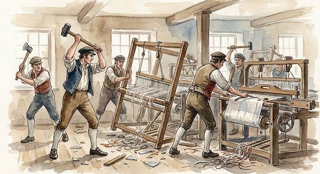 19세기 초 영국, 방적기의 도입으로 일자리를 잃을 위기에 처한 노동자들이 공장에 난입해 기계를 파괴했다. 산업혁명기 방직기의 도입은 생산성을 비약적으로 끌어올렸지만, 동시에 숙련 노동자들의 생계와 정체성을 위협했다. 러다이트 운동은 기술 전환기마다 반복되는 인간의 심리적 위기 의식과 사회적 갈등을 상징적으로 보여주는 역사적 사건이다.