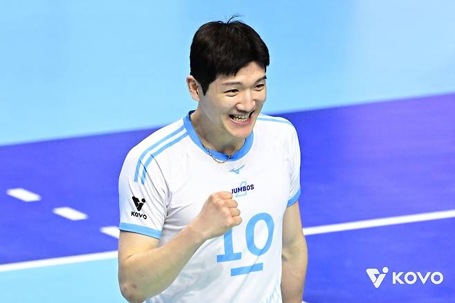 득점 후 기뻐하는 대한항공의 정지석 [한국배구연맹 제공. 재판매 및 DB 금지]