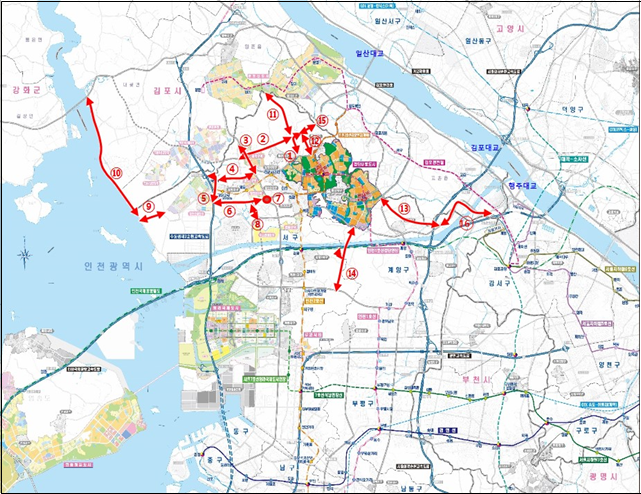 검단지역 도로사업 위치도.<인천시 제공>