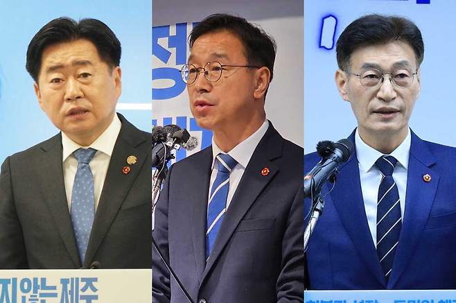 4일 더불어민주당 제주도지사 경선 후보에 등록한 오영훈 제주도지사, 위성곤 국회의원, 문대림 국회의원. ⓒ제주의소리