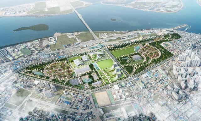 춘천시가 AI를 활용한 특수시각효과(VFX) 거점을 조성할 캠프페이지(옛 미군기지) 도시재생 혁신지구 조감도. 시는 도시재생혁신지구를 포함한 대형개발 사업에 따른 전력 수요에 대응하기 위해 재생에너지 생산 비중을 지금보다 두 배 높인다고 밝혔다. 춘천시 제공