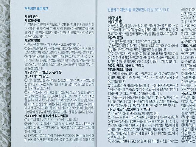 기존 삼성카드 약관(왼쪽)과 디올폰트를 적용한 약관. /디올연구소 제공