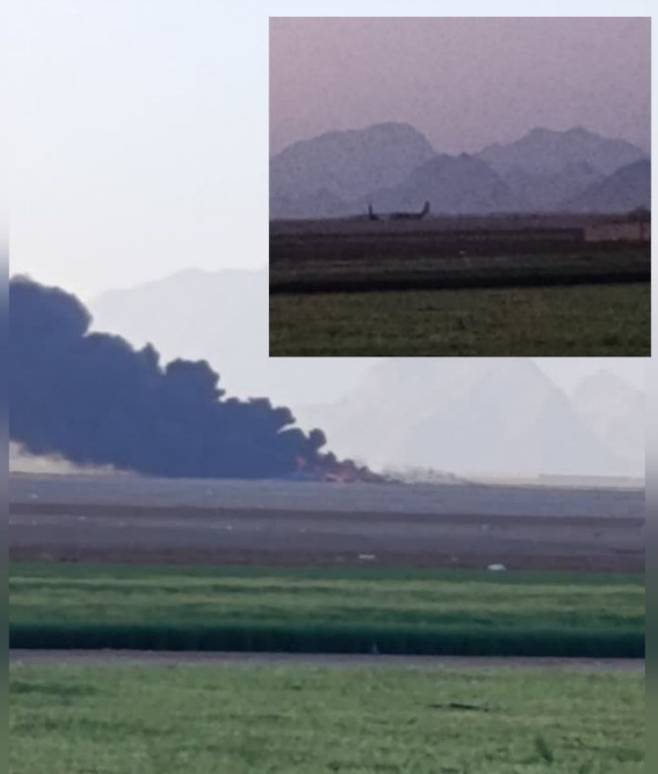 이란 반관영 타스님통신이 5일(현지시간) 최근 이란에서 격추된 미국 전투기 조종사를 찾던 미국 항공기가 격추됐다고 전하며 공개한 사진 [타스님통신 텔레그램 계정 갈무리]