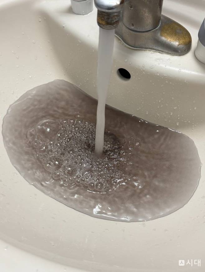 경북체육회 소속 선수단이 머물고 있는 안동시 한 숙박시설에서 황갈색의 이물질이 섞인 수돗물이 나오고 있다. /사진제공=시대 독자