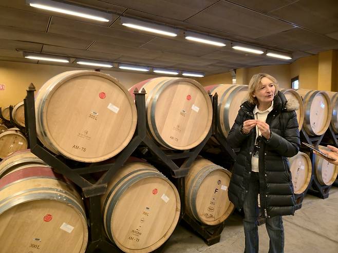 양조 과정을 설명하는 토레스 홍보담당자. 최현태 기자