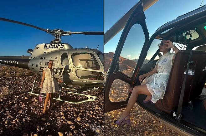 헬기 앞과 기내에서 촬영한 하미데 솔레이마니 아프샤르의 모습. 아프샤르는 2021년 미국 영주권을 취득했으며 그의 인스타그램 계정은 현재 삭제됐다. 인스타그램·페이스북 캡처