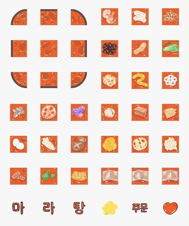 카카오톡 미니 이모티콘으로 나만의 마라탕 이모티콘을 만들 수 있다. 카카오톡 이모티콘 캡처