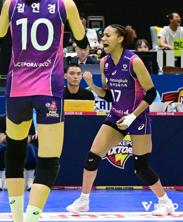 김연경(왼쪽)-레이나. ⓒKOVO