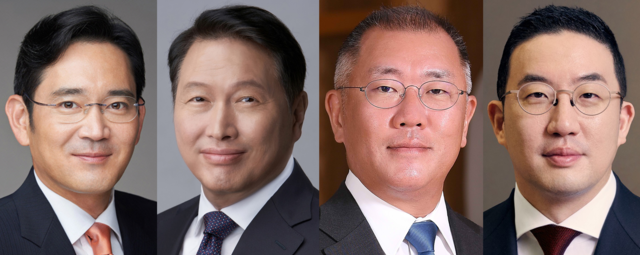 이재용(왼쪽부터) 삼성전자 회장, 최태원 SK그룹 회장, 정의선 현대자동차그룹 회장, 구광모 LG그룹 회장. 각 사 제공