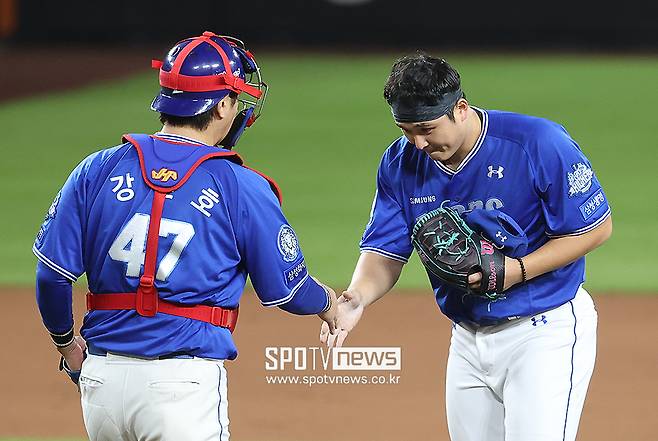 ▲ 왼쪽부터 강민호, 최원태 ⓒ곽혜미 기자