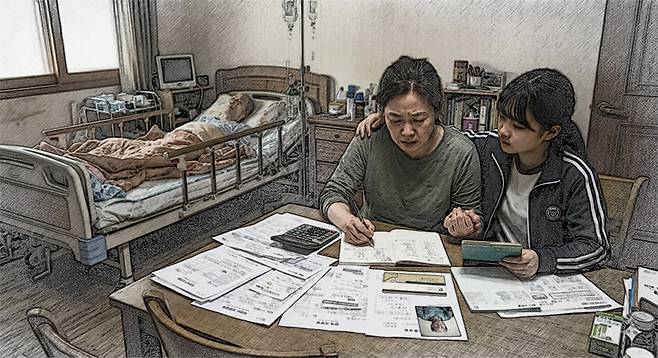 7일 오전 국회에서 진행된 '영케어러 관점에서 본 위기아동청년법 시행의 쟁점과 과제' 토론회에서 돌봄 커뮤니티 'N인분' 조기현 대표는 최근 할아버지의 간병으로 보조 돌봄자이자 엄마의 정서적 지지자 역할을 하고 있는 중학생 사례를 전했다. / 생성형 AI로 제작한 이미지