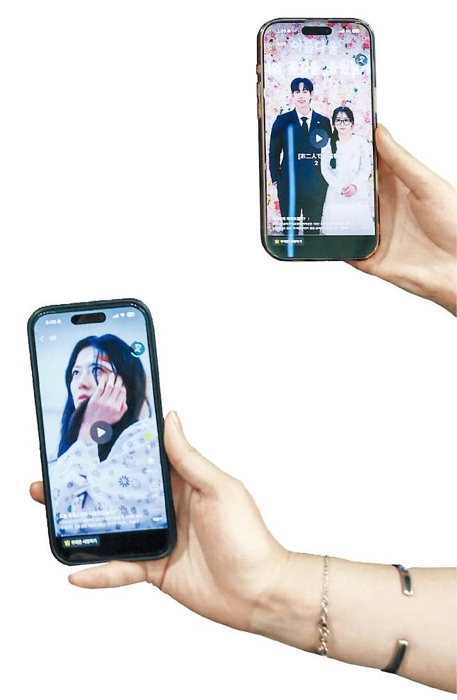 지난달 공개된 비글루의 숏폼 드라마 ‘비서할래? 와이프할래?’(우측 상단)와 지난 1월 공개된 ‘오늘 한류 스타와 이혼하겠습니다’.