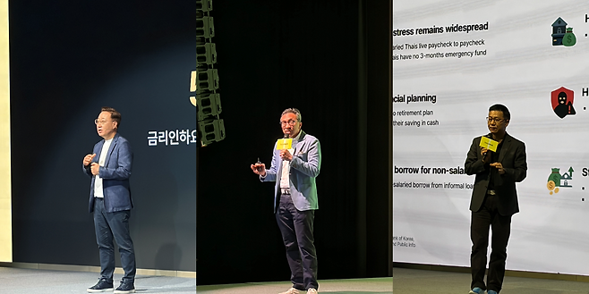 카카오뱅크는 8일 페어몬트 엠버서더 서울 지하 1층에서 2026 프레스톡을 개최했다. 왼쪽부터 윤호영 카카오뱅크 대표이사, 티고르 M. 시아한 슈퍼뱅크 CEO, 뿐나맛 위찟끌루왕싸 뱅크X CEO./사진=김정후 기자 kjh2715c@