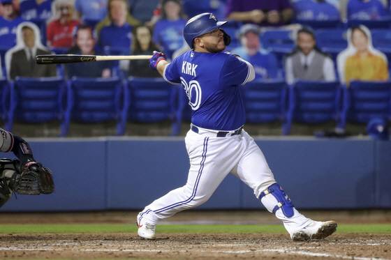 <YONHAP PHOTO-1910> Toronto Blue Jays' Alejandro Kirk follows through on a two-run home run against the Atlanta Braves during the fifth inning of a baseball game Friday, April 30, 2021, in Dunedin, Fla. (AP Photo/Mike Carlson)/2021-05-01 10:24:28/

<저작권자 ⓒ 1980-2021 ㈜연합뉴스. 무단 전재 재배포 금지.>