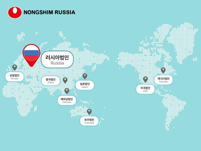 농심의 해외 법인 세계지도 그래픽. 농심 제공