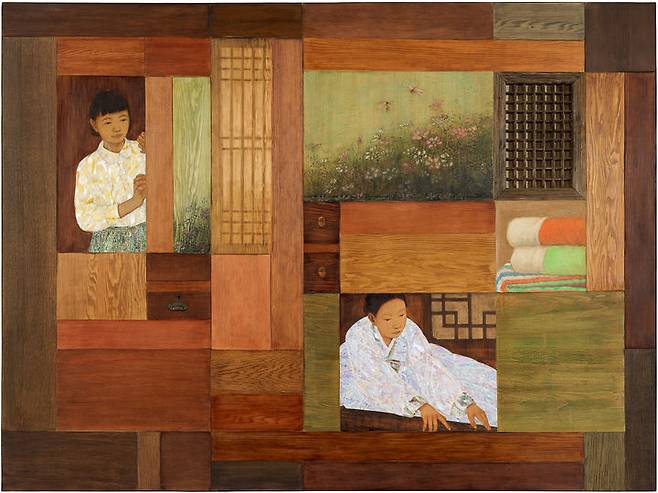 김덕용, 차경-Homing, 2025, Dancheong and mixed media on wood, 240×180cm *재판매 및 DB 금지