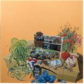 권인숙, i-cant-find-anything-here-b2, 캔버스에 아크릴(꼴라주), 100cm×100cm, 2025/사진=이응노미술관 제공