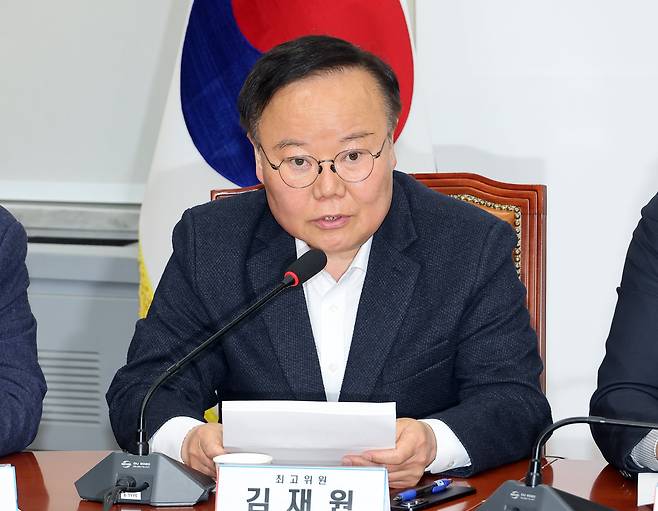 국민의힘 김재원 최고위원이 9일 국회에서 열린 최고위원회의에서 발언하고 있다. /연합뉴스