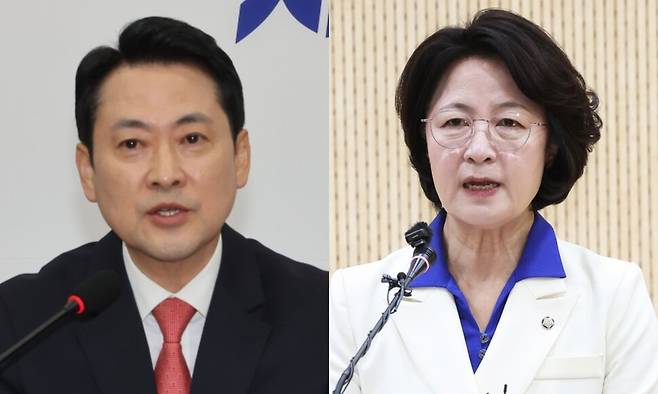 장동혁 국민의힘 대표와 추미애 더불어민주당 의원. 연합뉴스