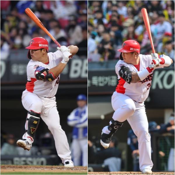세광고 3학년 때부터 현재의 타격 폼을 유지하고 있는 박상준(왼쪽). 흡사 베테랑 슬러거 최형우와 닮아 화제를 모았다. KIA 제공