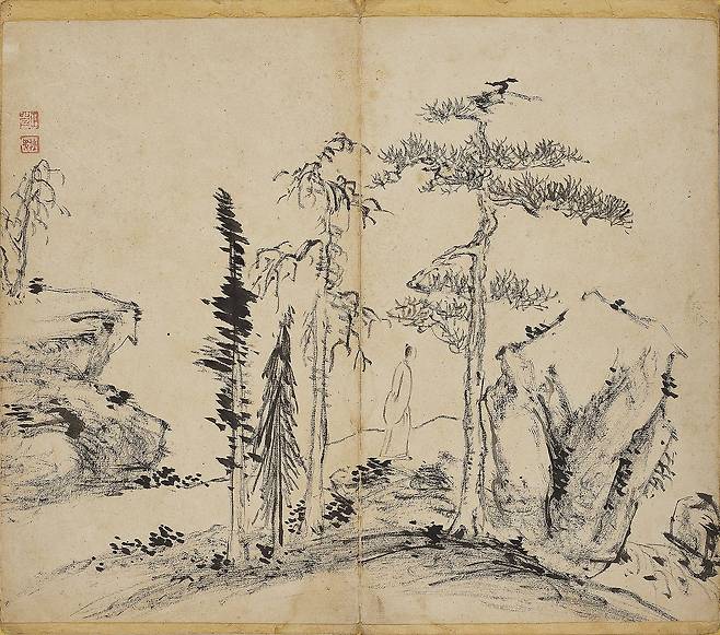 그가 갈필로 소슬한 정취를 표현한 그림 ‘고사소요’. [사진 대구간송미술관]