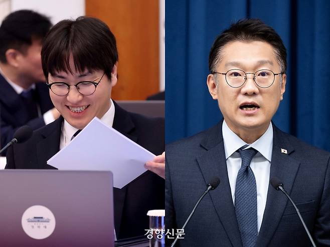 하정우 청와대 인공지능(AI)미래기획수석(왼쪽)과 김남준 전 청와대 대변인. 청와대사진기자단
