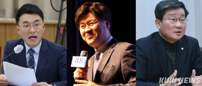 (왼쪽부터)김남국 더불어민주당 대변인, 김용 전 민주연구원 부원장, 전해철 전 행정안전부 장관. 쿠키뉴스 자료사진