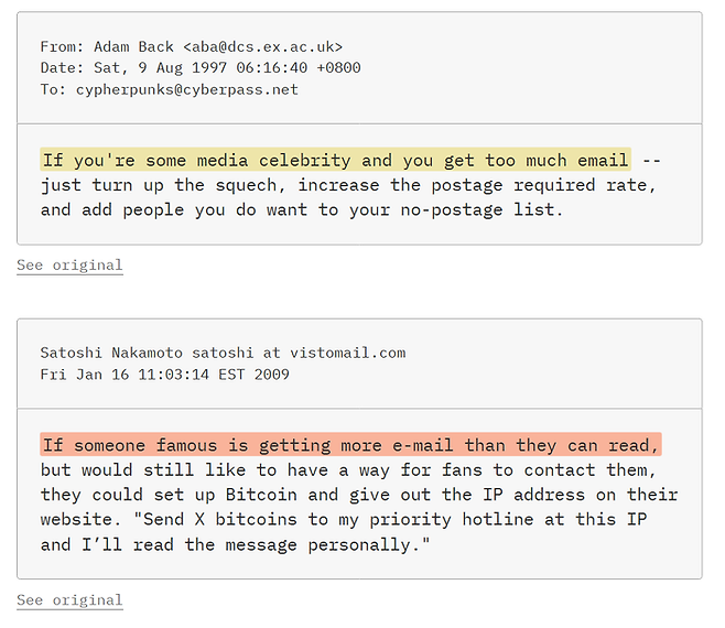 애덤 백의 이메일과 사토시 나카모토의 글이 매우 흡사하다. [NYT]