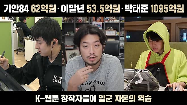 기안84·이말년·박태준이 골방의 컵라면에서 시작해&nbsp;일궈낸 1000억원대 자산의 궤적. MBC&nbsp;‘나 혼자 산다’·이말년 유튜브 채널·박태준 SNS