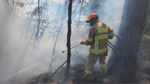 최문영 강원소방본부 환동해특수대응단 소방장이 산불 현장에서 불길을 잡고 있다.(사진=소방청)