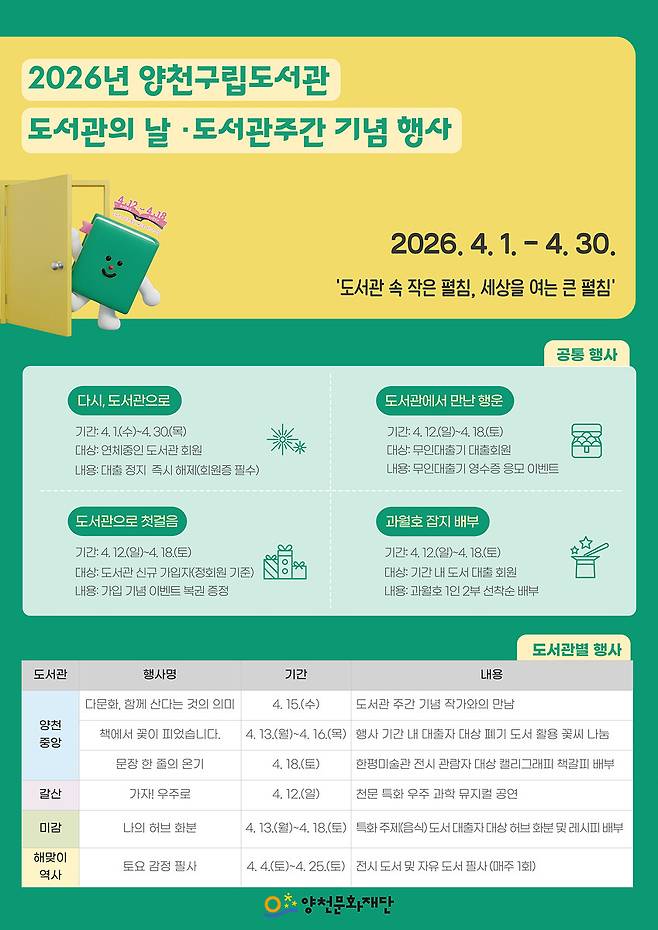 '도서관의 날·도서관 주간' 기념 행사 안내문.(양천구 제공)