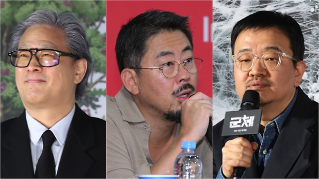 (좌측부터) 올해 칸영화제 경쟁부문 심사위원장에 위촉된 박찬욱 감독, 영화 ‘호프’로 경쟁부문에 진출한 나홍진 감독, 영화 ‘군체’로 미드나잇 스크리닝에 초청된 연상호 감독 [연합, 헤럴드경제DB]