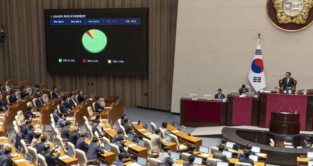 10일 국회에서 열린 본회의에서 ‘2026년도 제1회 추가경정예산(추경)안’이 통과되고 있다. 연합뉴스